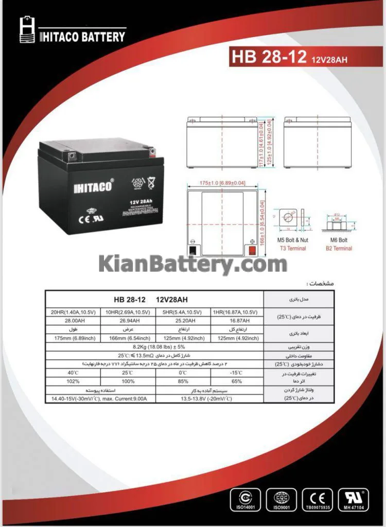 باتری 28 آمپر ساعت یو پی اس هیتاکو 4 مشخصات باتری 28 آمپر ساعت یو پی اس هیتاکو