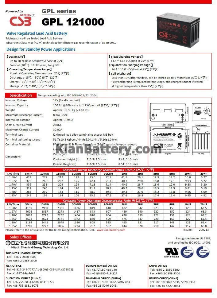 باتری 100 آمپر ساعت یو پی اس CSB 2 مشخصات باتری 100 آمپر ساعت یو پی اس CSB