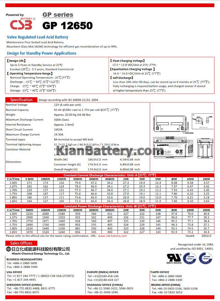 CSB ups battery 65AH catalog باتری 65 آمپر ساعت یو پی اس CSB