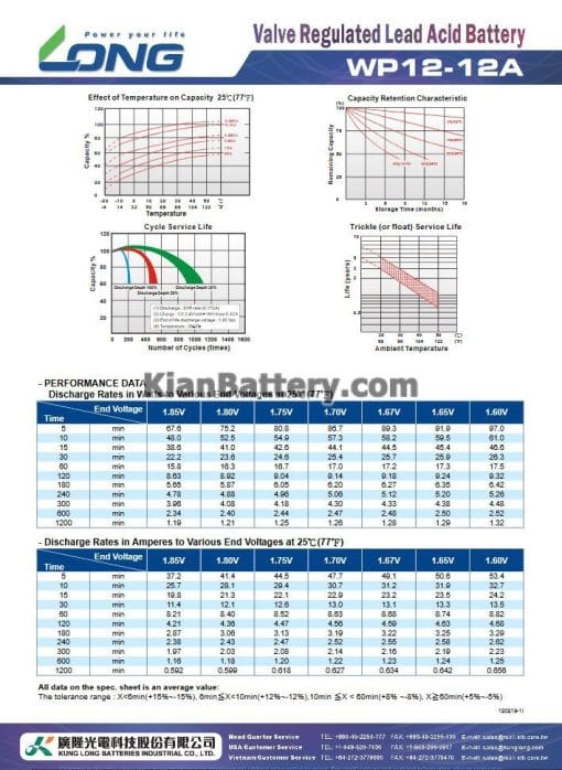 مشخصات باتری 12 آمپر ساعت یو پی اس لانگ