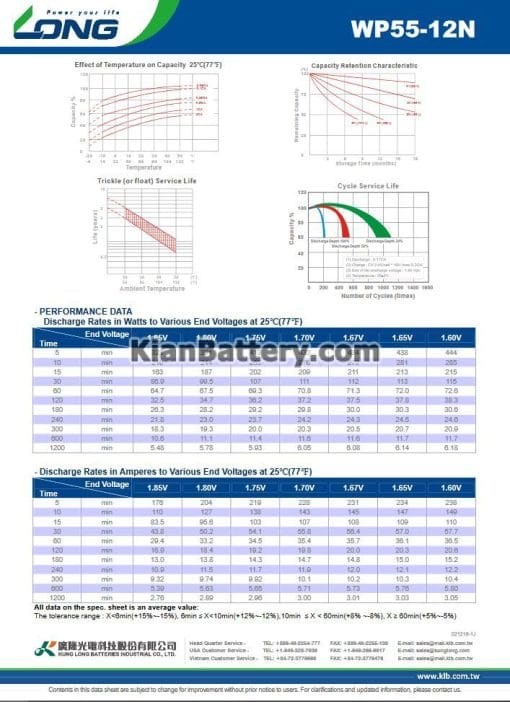 مشخصات باتری 55 آمپر ساعت یو پی اس لانگ