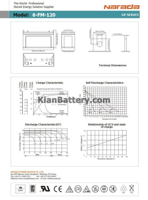 مشخصات باتری 120 آمپر ساعت یو پی اس نارادا