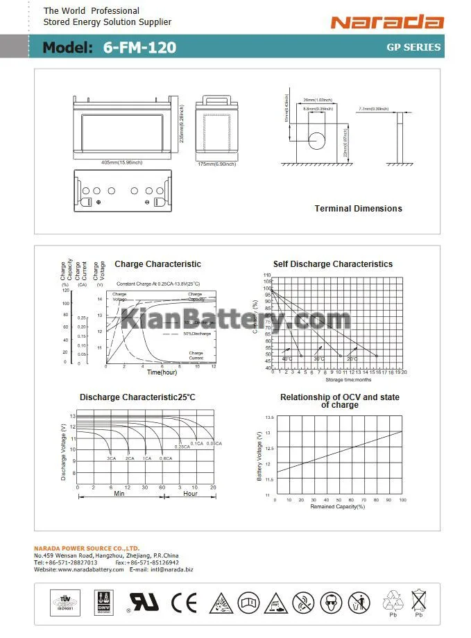 مشخصات باتری 120 آمپر ساعت یو پی اس نارادا