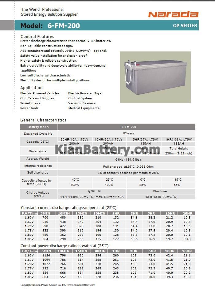 narada ups battery 200 AH catalog باتری 200 آمپر ساعت یو پی اس نارادا