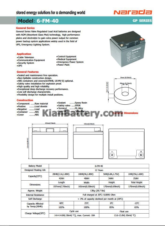 narada ups battery 40 AH catalog باتری 40 آمپر ساعت یو پی اس نارادا