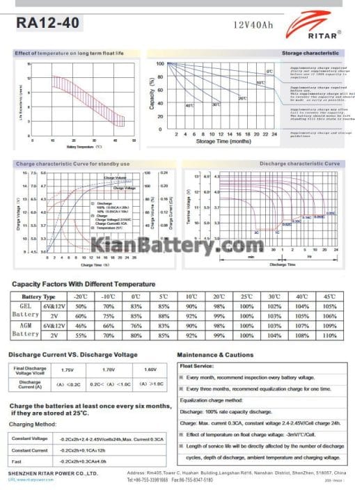 مشخصات باتری 40 آمپر ساعت یو پی اس ریتار